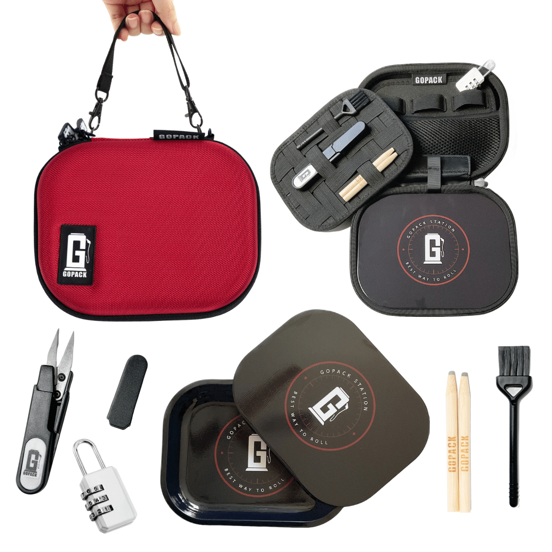 GOPACK Mini Rolling Tray Kit: Secure & Odor-Proof Travel Case with Lock & Tools