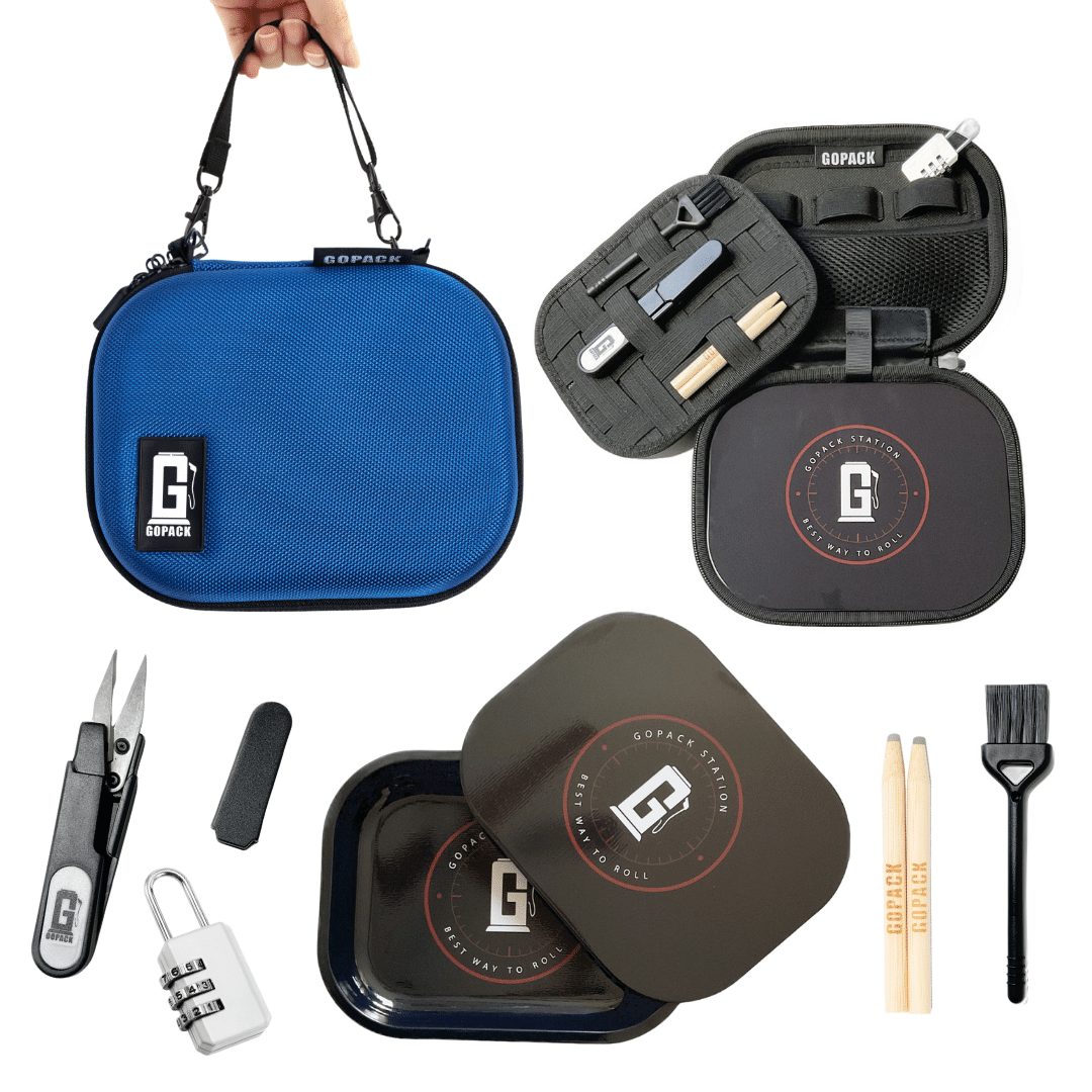 GOPACK Mini Rolling Tray Kit: Secure & Odor-Proof Travel Case with Lock & Tools