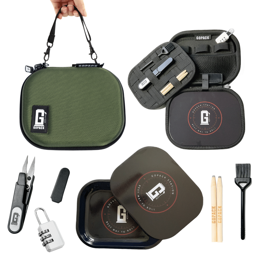GOPACK Mini Rolling Tray Kit: Secure & Odor-Proof Travel Case with Lock & Tools