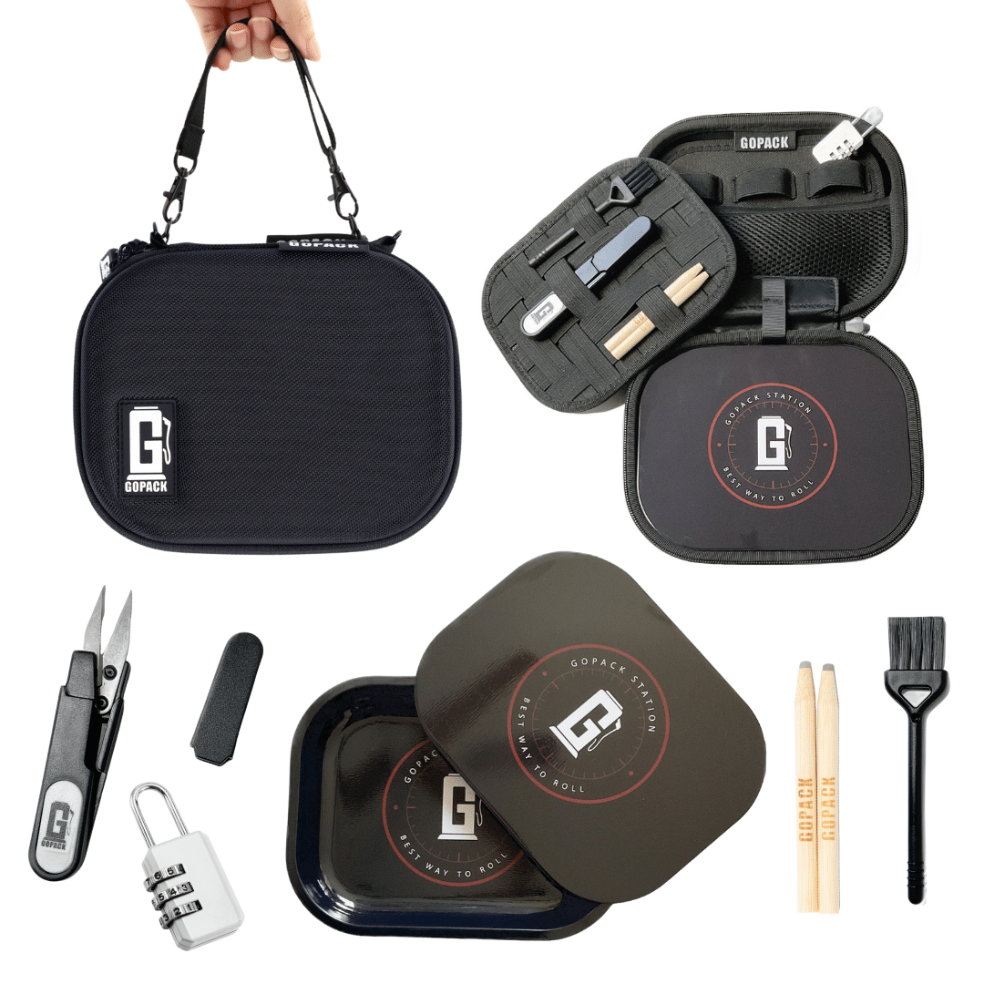 GOPACK Mini Rolling Tray Kit: Secure & Odor-Proof Travel Case with Lock & Tools