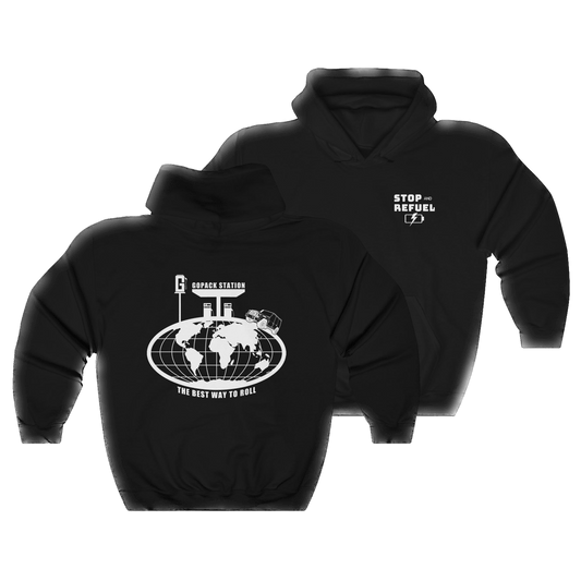 Stylish and comfortable Gopack Station hoodies featuring the iconic Gopack logo, perfect for representing your favorite cannabis lifestyle brand while staying warm