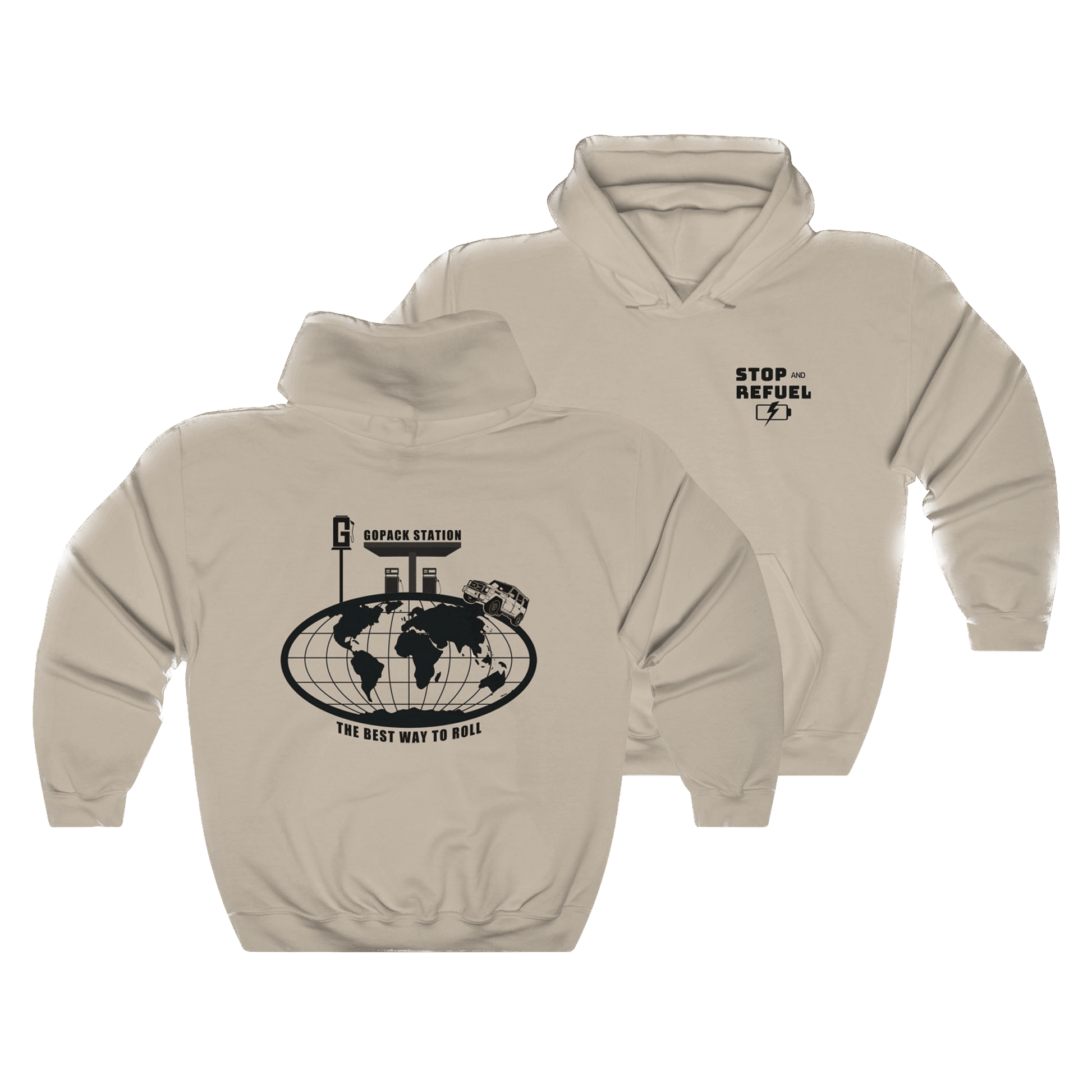 Tan Stylish and comfortable Gopack Station hoodies featuring the iconic Gopack logo